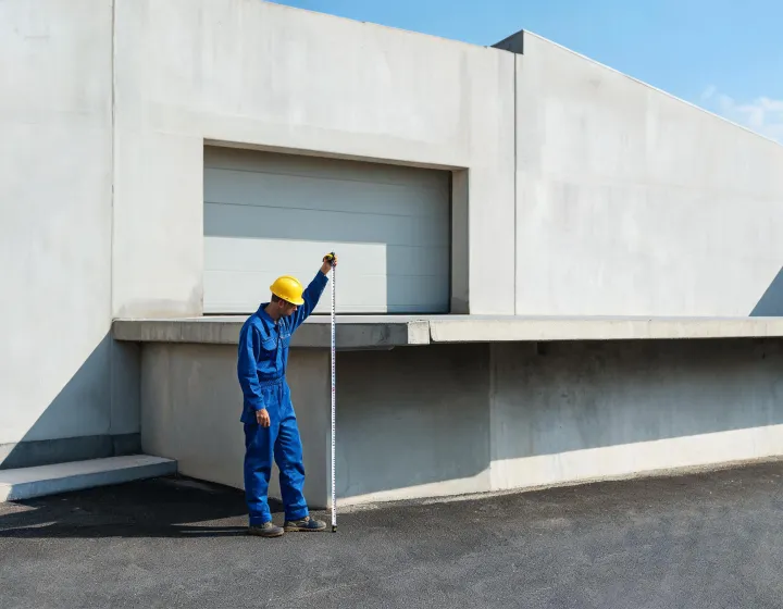 Contractor measuring dock height on a jobsite